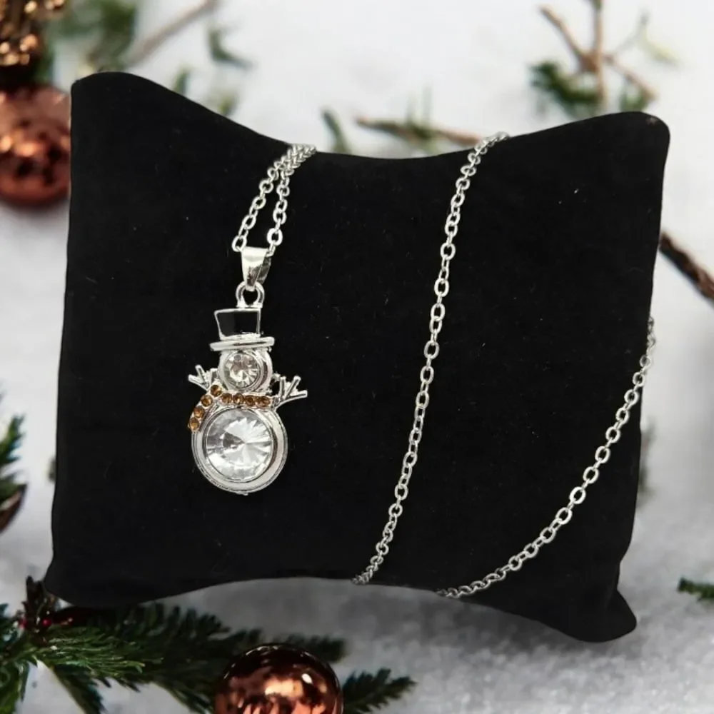 Snowman ☃️ Rhinestone Christmas Tree Pendant Necklace Holiday Winter Jewelry NEW